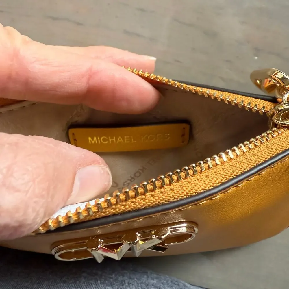 Michael Kors Parker Marigold Leather Zip Card Case Wristlet Wallet NWT